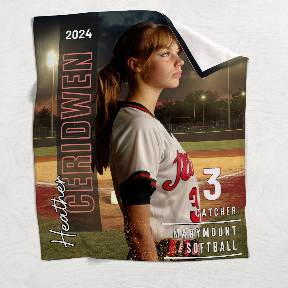 Any Photo, Name, School... - Personalized Softball Blanket