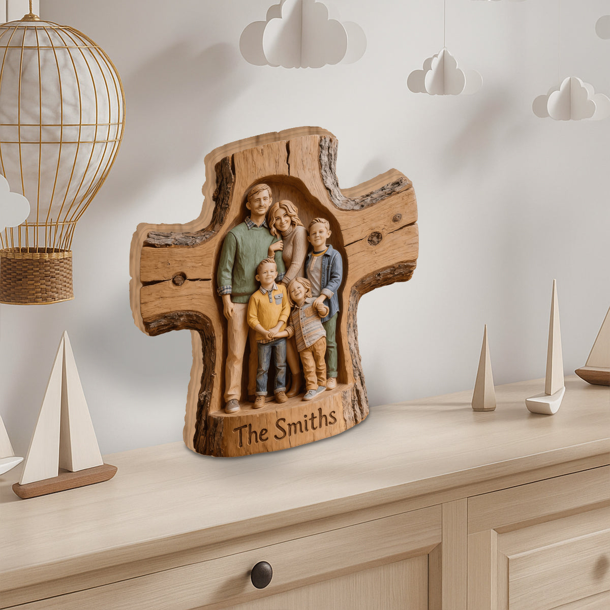 Custom Any Photo God Bless This Family - Personalized Family Custom Shaped Wood Plaque