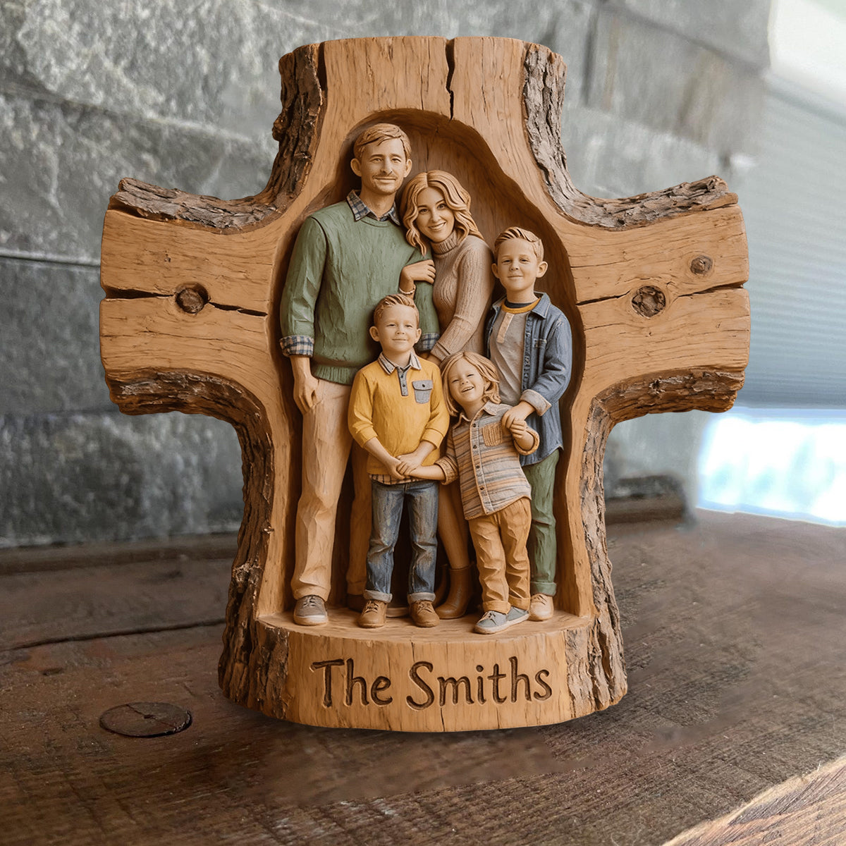 Custom Any Photo God Bless This Family - Personalized Family Custom Shaped Wood Plaque