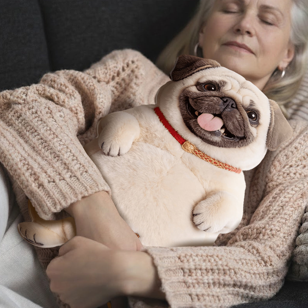 Individuell gestaltbare Wärmflasche mit Hundemotiv und Bezug – Foto nach Wunsch.