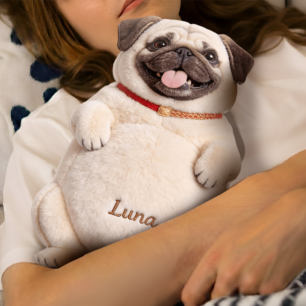 Individuell gestaltbare Wärmflasche mit Hundemotiv und Bezug – Foto nach Wunsch.