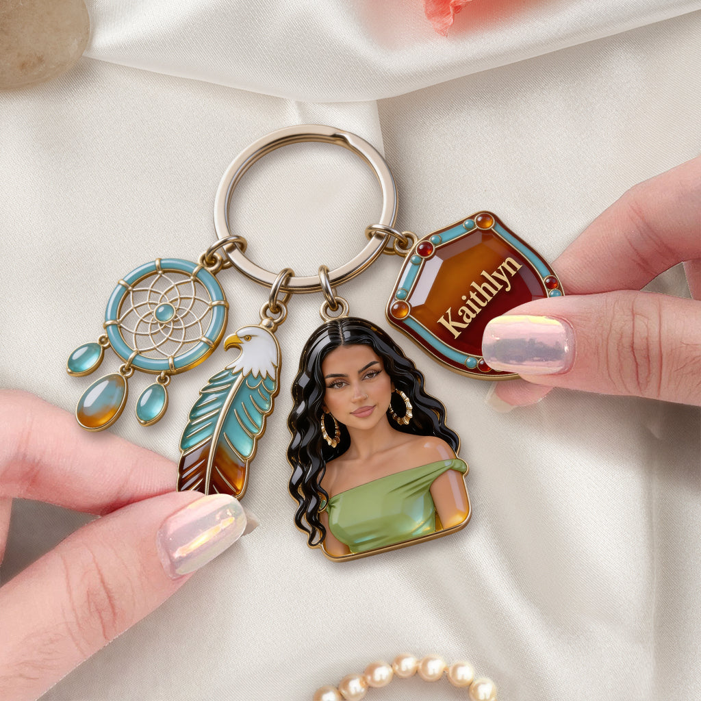 Custom Any Photo, Proud Native - Personalized American Indian Keychain With Charms