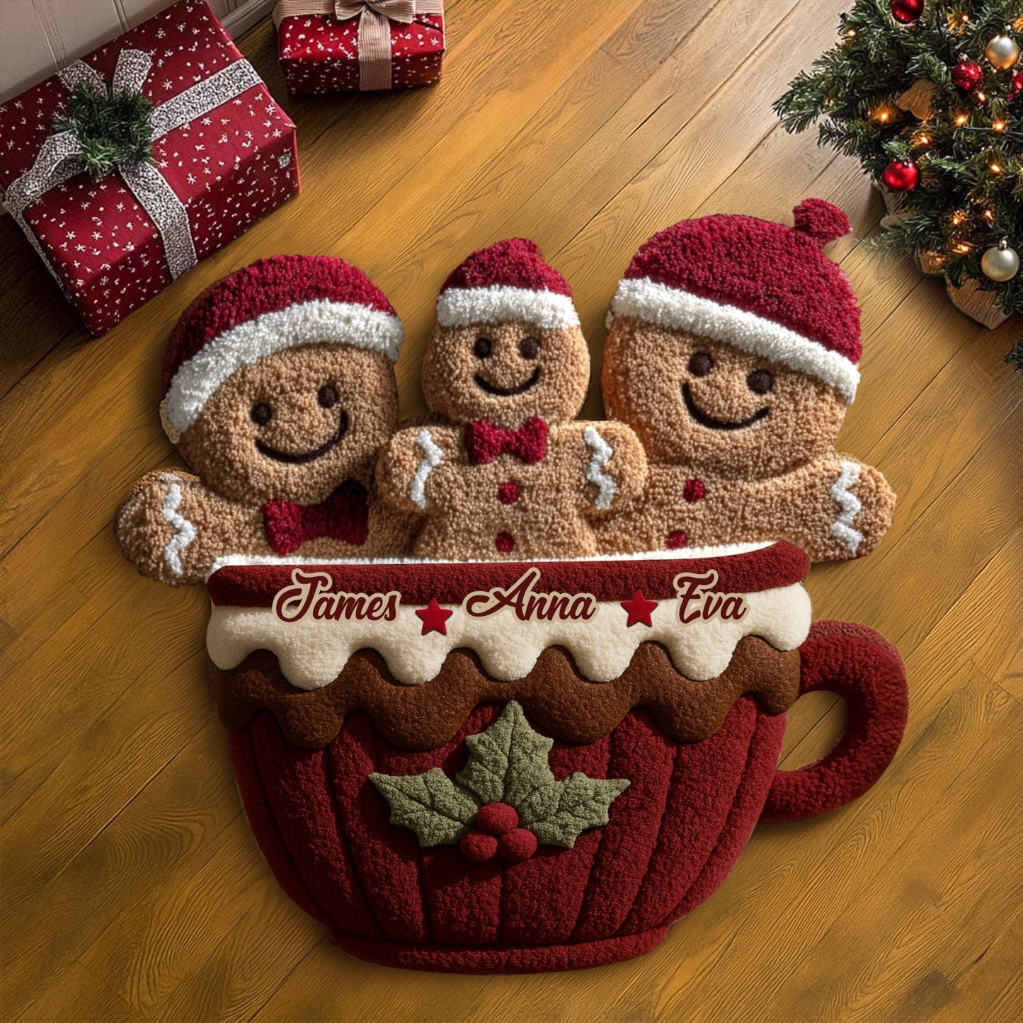 Gingerbread Christmas Family - Personalized Family Non-Slip Tufted Rug