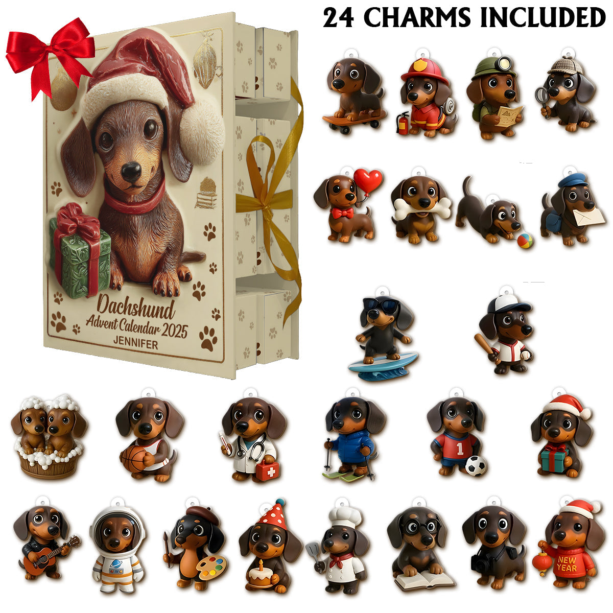 Love Dachshund - Personalized Dachshund Folded Advent Calendar With Ornaments