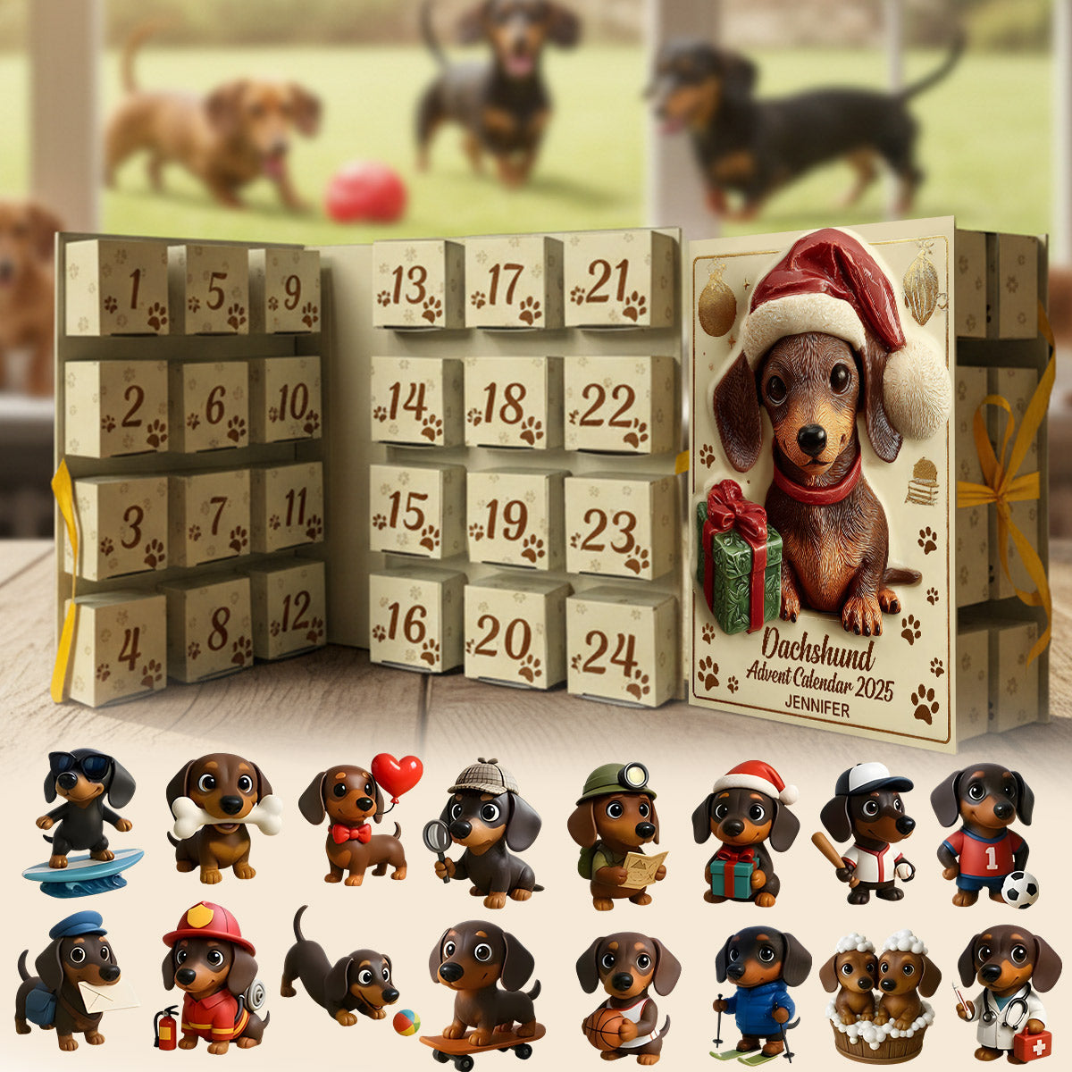 Love Dachshund - Personalized Dachshund Folded Advent Calendar With Ornaments