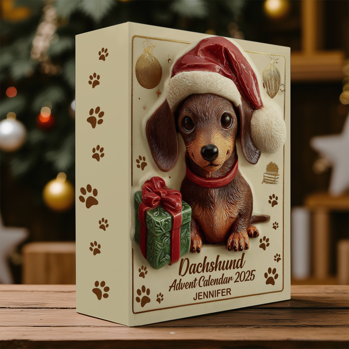 Love Dachshund - Personalized Dachshund Folded Advent Calendar With Ornaments