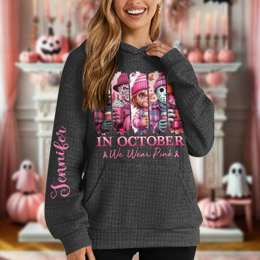Im Oktober tragen wir Pink Horror – personalisierter Waffel-Hoodie zur Brustkrebsvorsorge