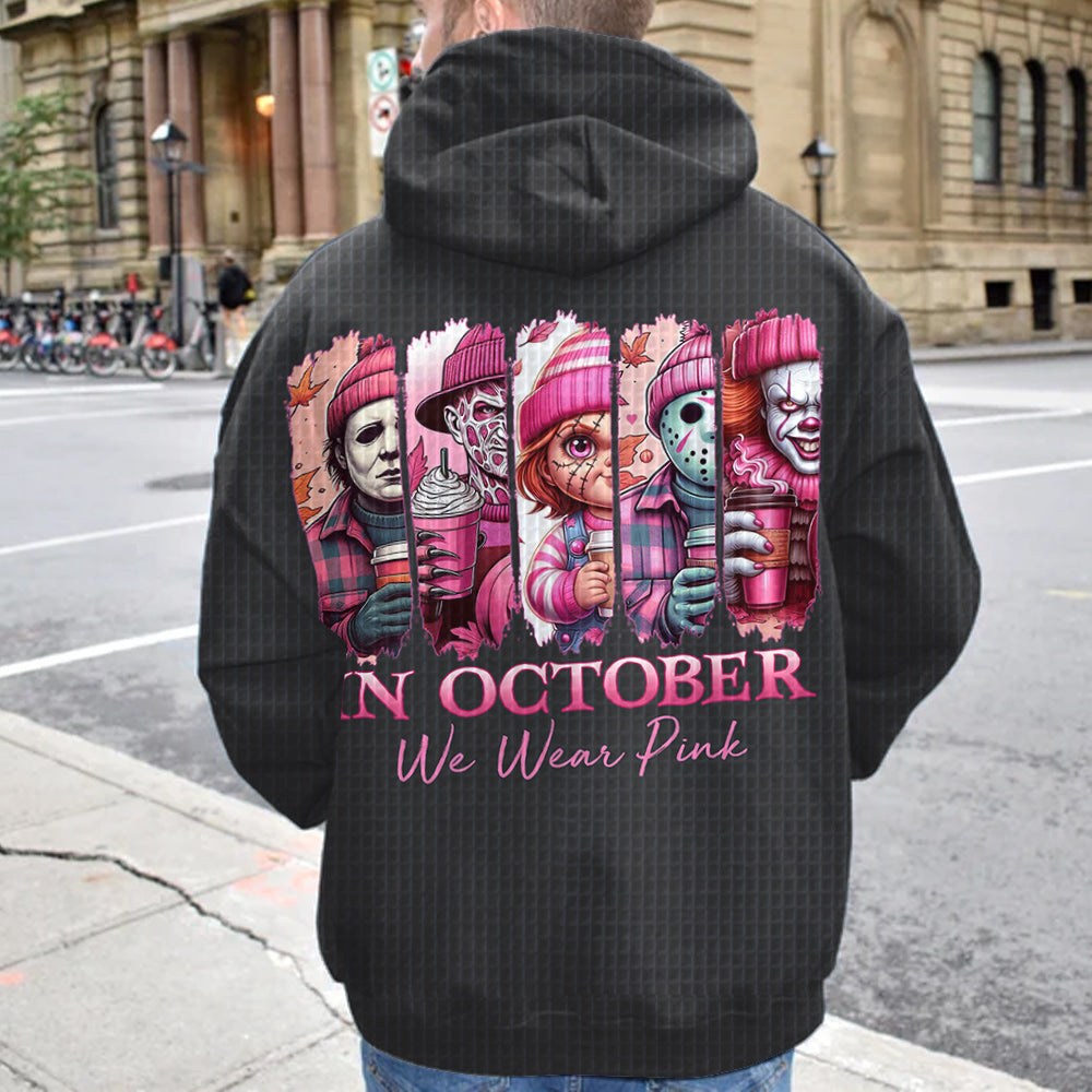 Im Oktober tragen wir Pink Horror – personalisierter Waffel-Hoodie zur Brustkrebsvorsorge