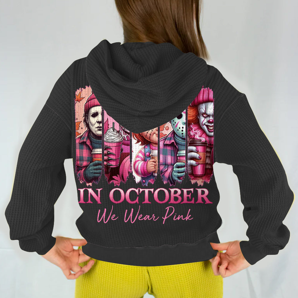 Im Oktober tragen wir Pink Horror – personalisierter Waffel-Hoodie zur Brustkrebsvorsorge