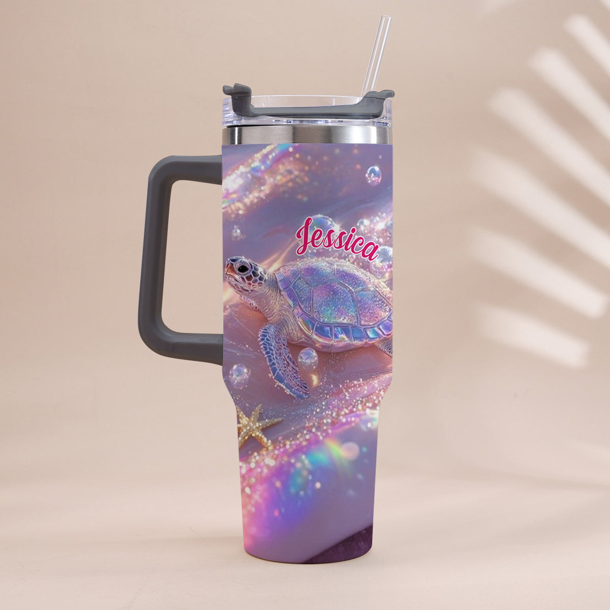 Funkelnde Schildkröte – Personalisierter Schildkrötenbecher mit Henkel