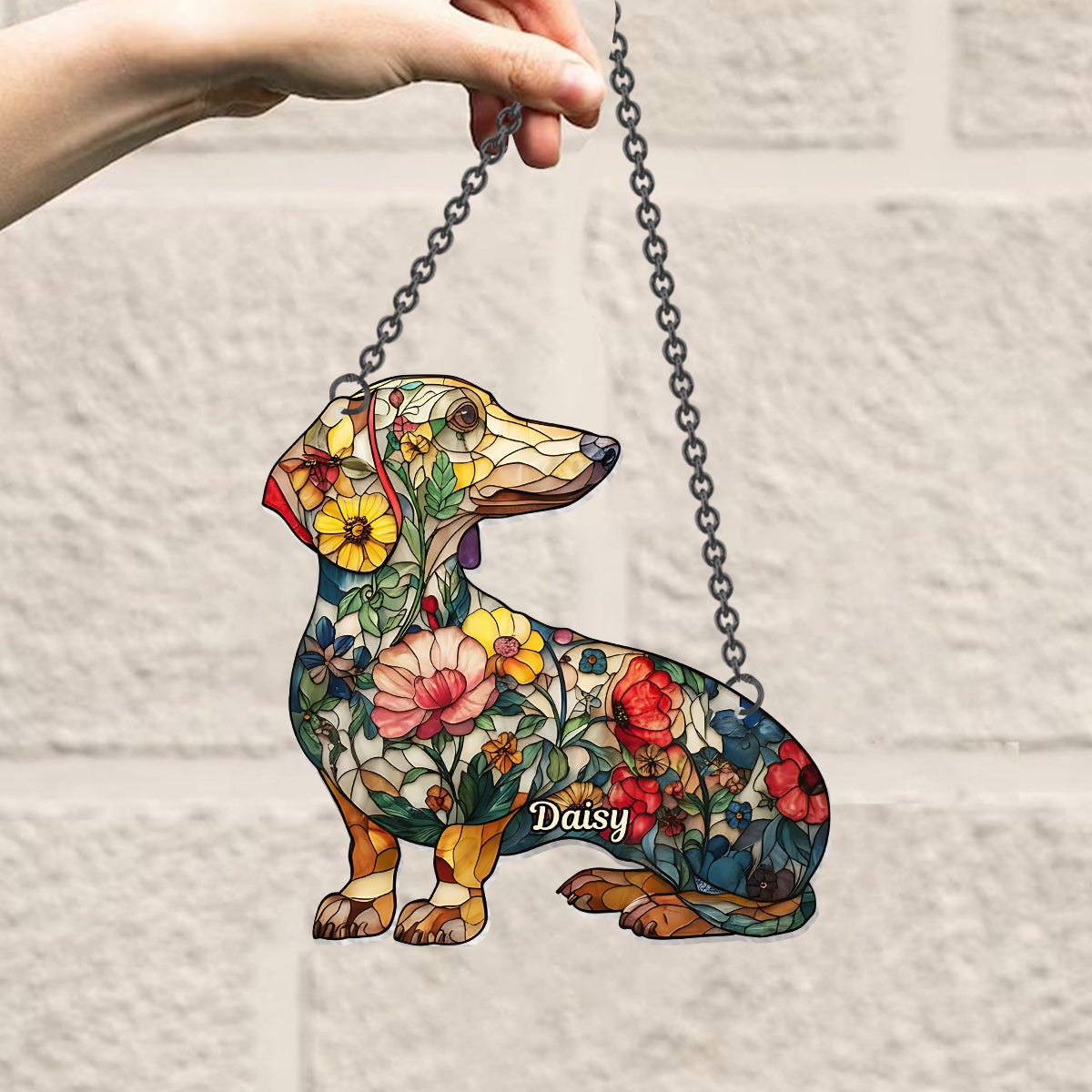 Hunde mit Blumenmuster – Personalisierter Hunde-Fensterhänger als Sonnenfänger