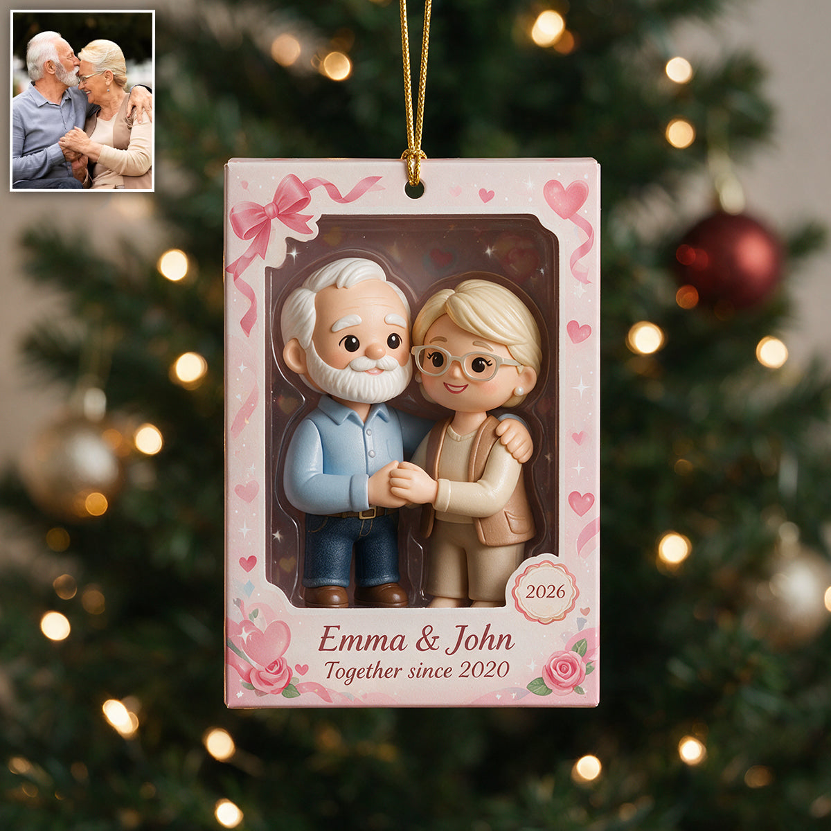 Custom Photo Romantic Love - Personalized Couple Ornament