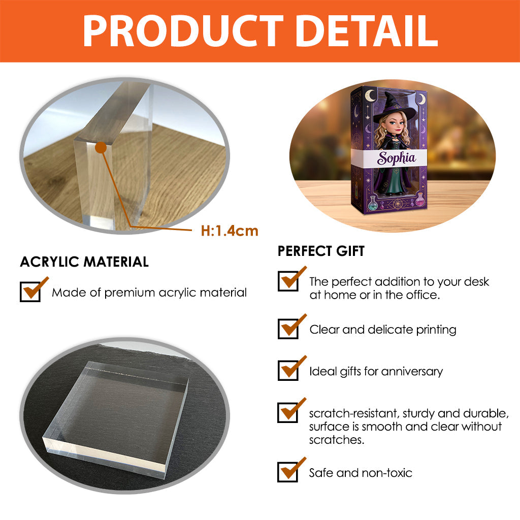 Magische Hexe – Personalisierte Acrylplakette in Hexenform