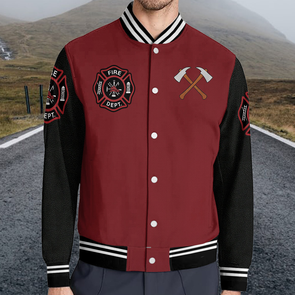 Individuell gestaltete Jacke mit Initialen für Feuerwehrleute – Personalisierte Feuerwehr-Collegejacke