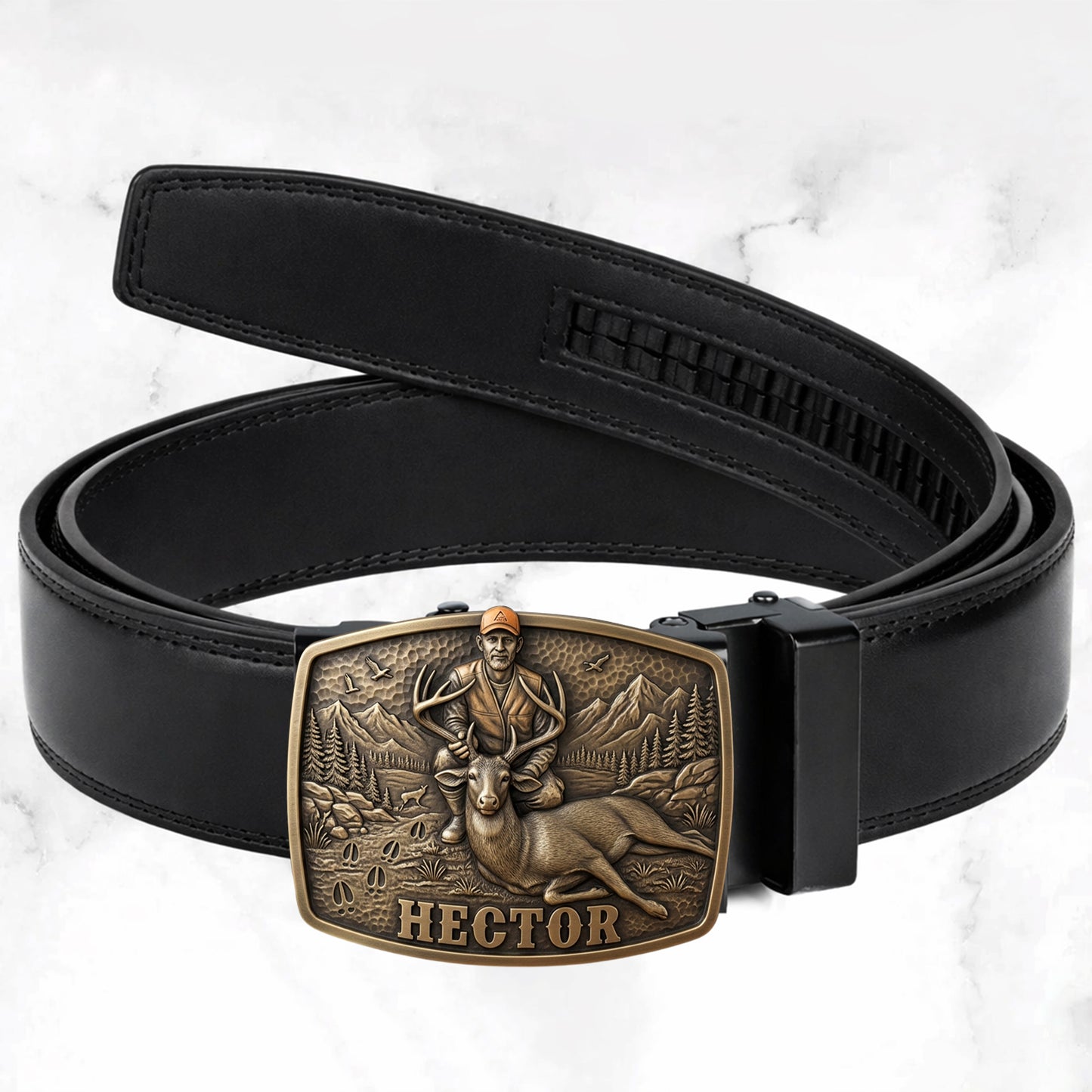 Custom Initial Name Letter Hunting Lover - Personalized Hunting Leather Belt With Shaped Buckle