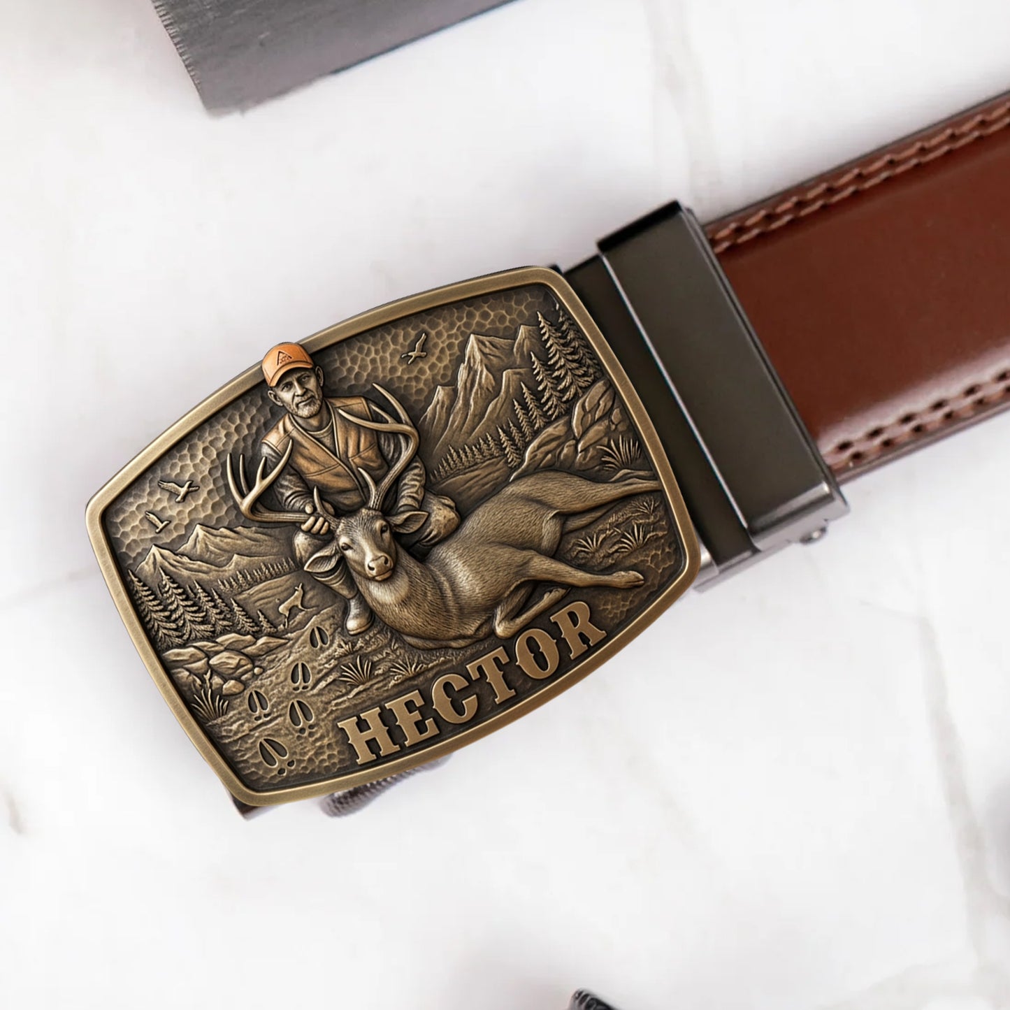 Custom Initial Name Letter Hunting Lover - Personalized Hunting Leather Belt With Shaped Buckle