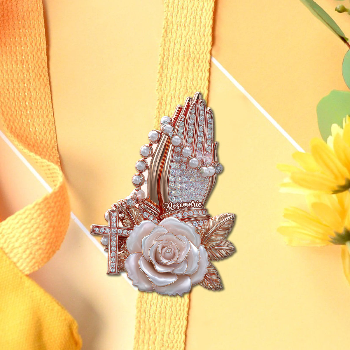 Praying Hands With Roses - Personalized Christian Pin