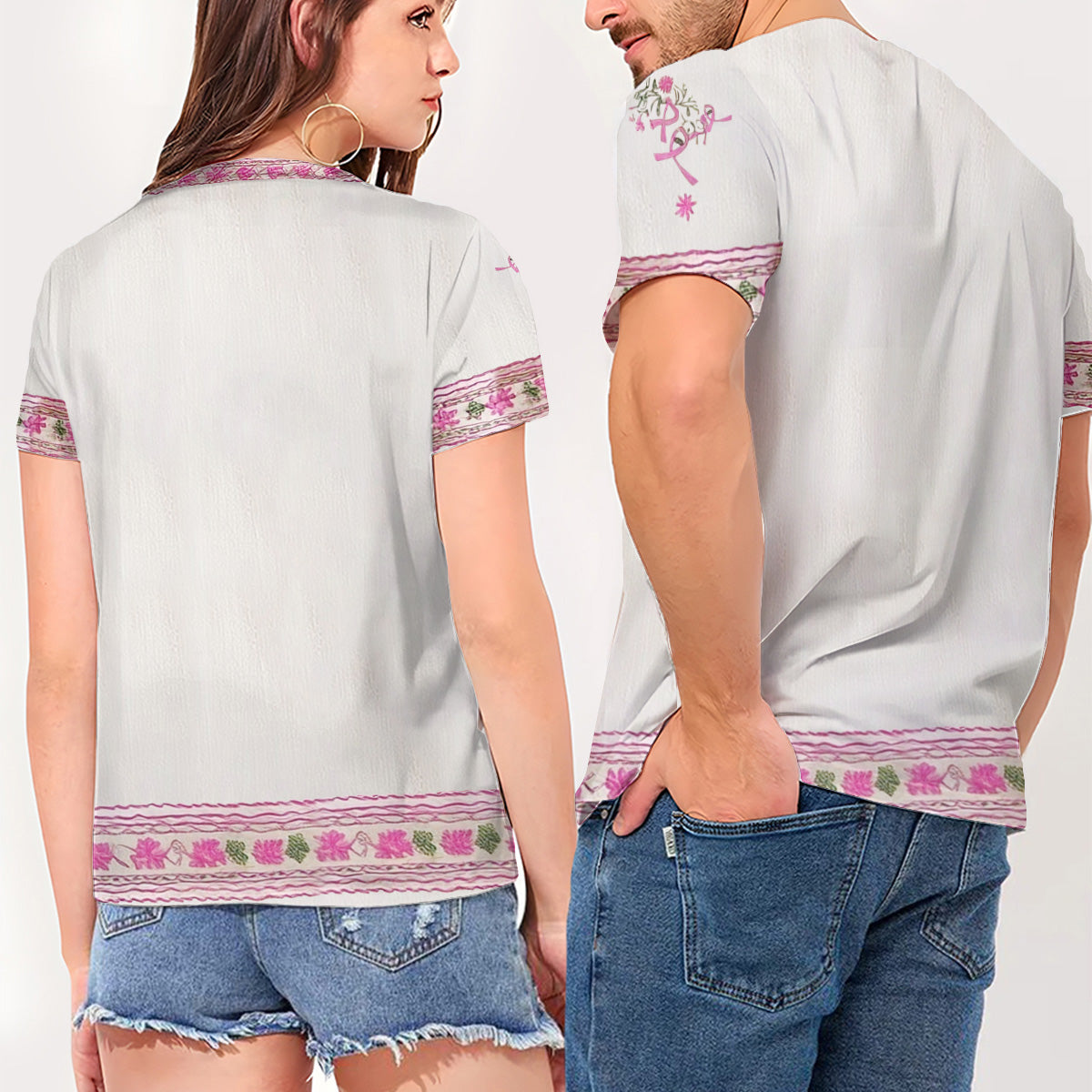 Check Your B, Mine Tried To Kill Me - Personalisiertes T-Shirt mit vollflächigem Aufdruck zur Brustkrebsvorsorge und V-Ausschnitt