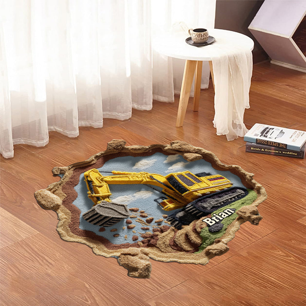 Baustellenmaschine – Personalisierte Fußmatte/Teppich in Kinderform