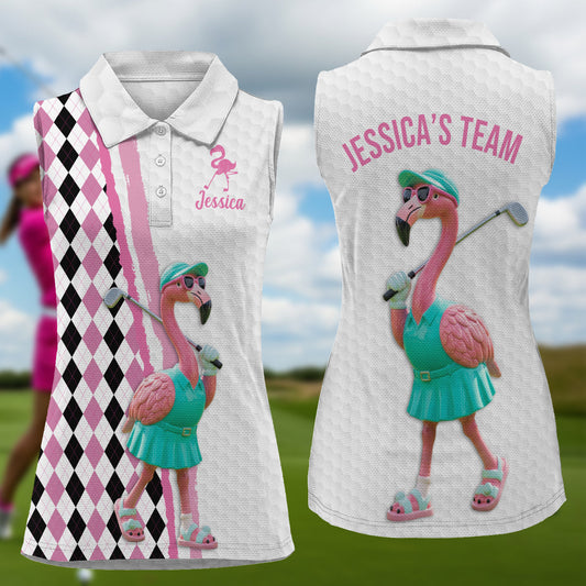 Flamingo Golf – Personalisiertes ärmelloses Golf-Poloshirt