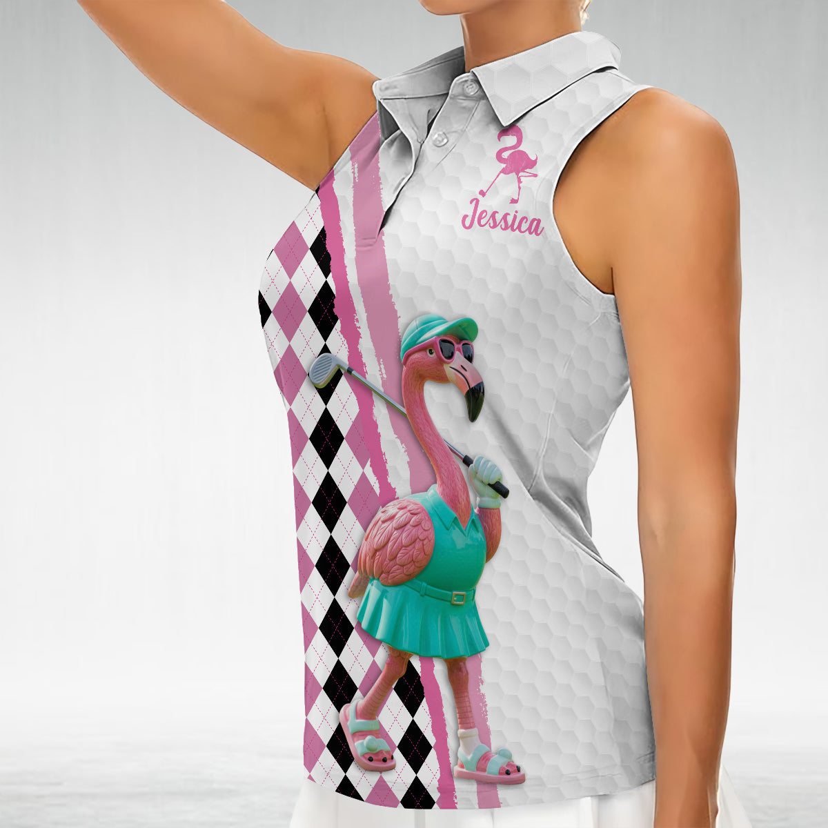 Flamingo Golf – Personalisiertes ärmelloses Golf-Poloshirt