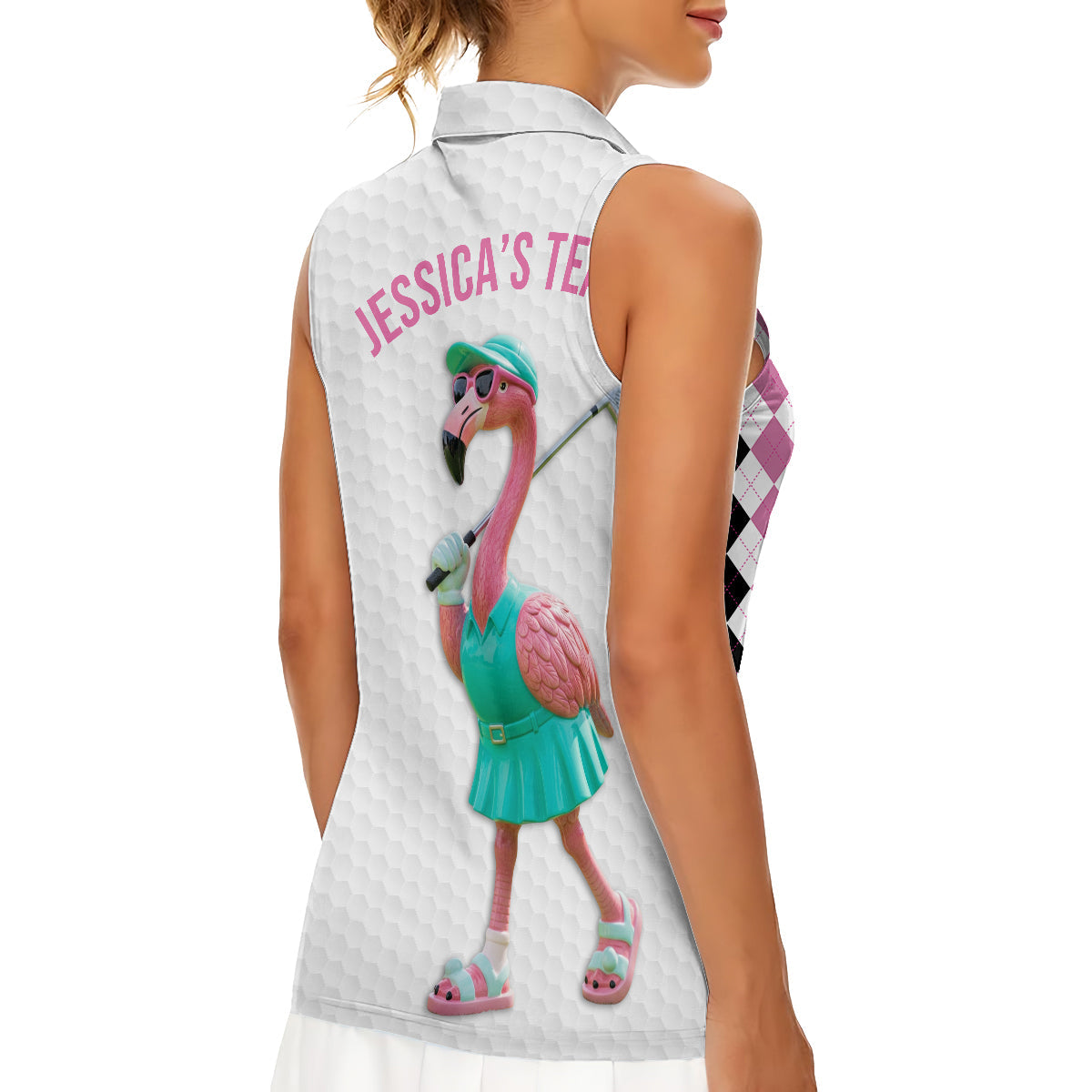 Flamingo Golf – Personalisiertes ärmelloses Golf-Poloshirt