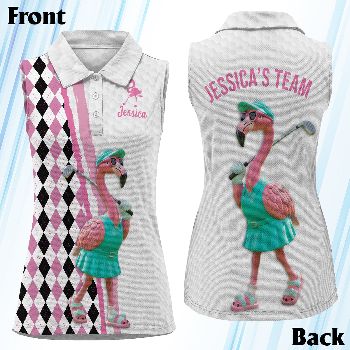 Flamingo Golf – Personalisiertes ärmelloses Golf-Poloshirt