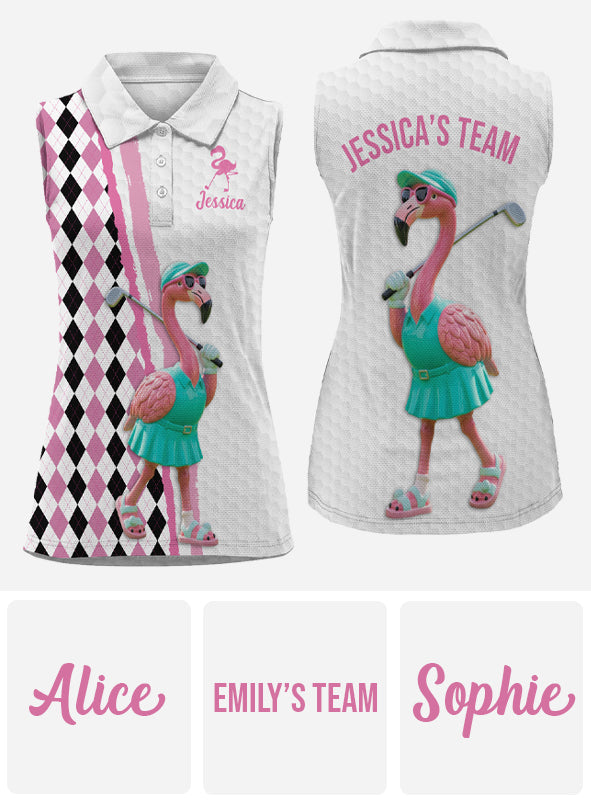Flamingo Golf – Personalisiertes ärmelloses Golf-Poloshirt