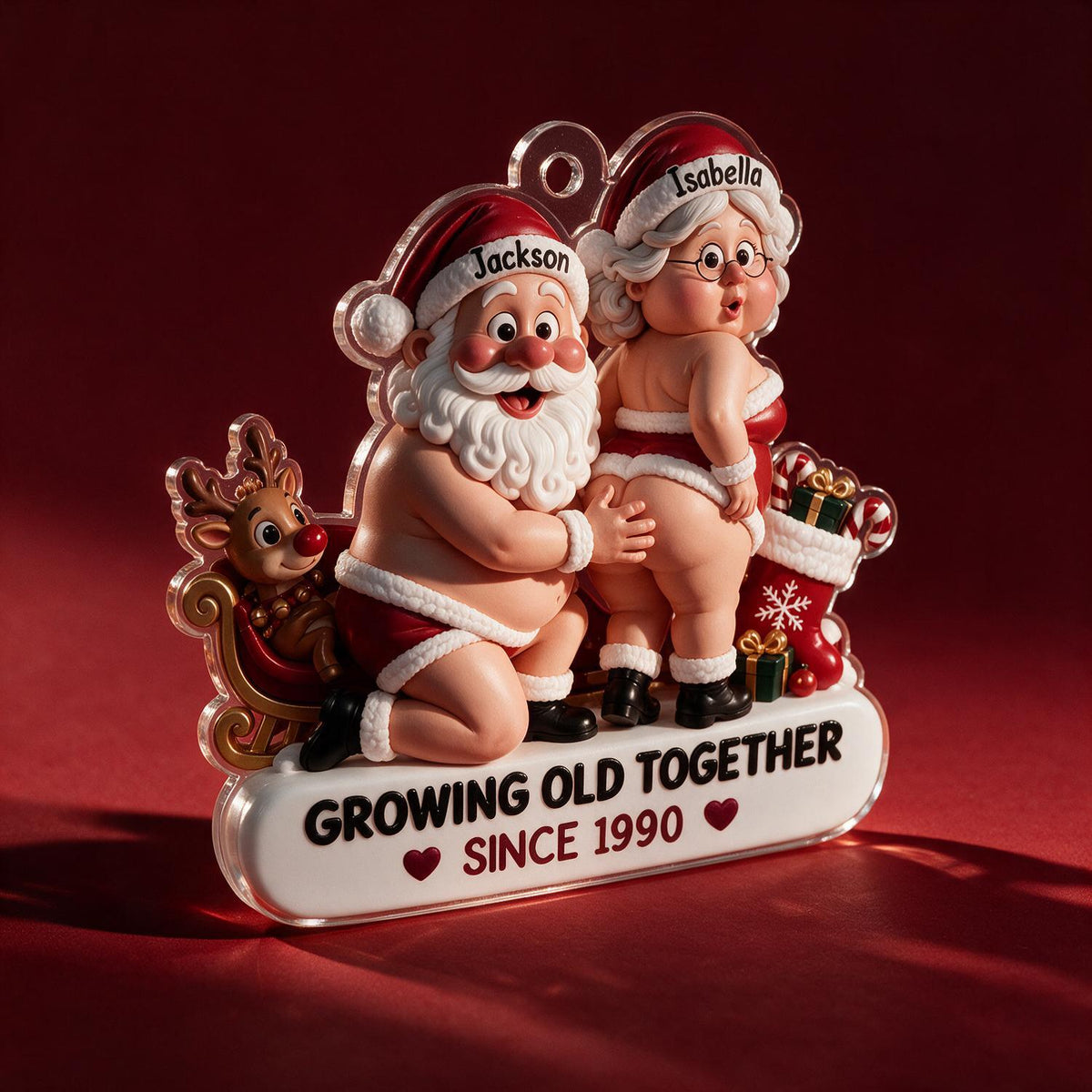Personalized Christmas Funny Santa Mrs. Claus Couple Acrylic Ornament, Growing Old Together Gift