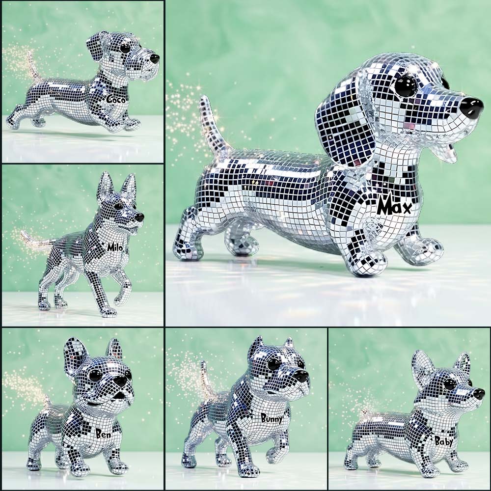 Mosaic Disco Niedliche Hunde - Personalisierte Acrylplakette in Hundeform