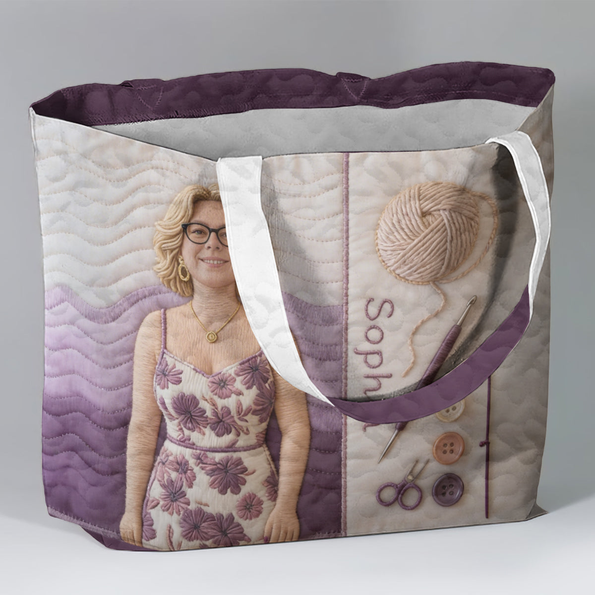 Custom Any Photo Love Crocheting - Personalized Crocheting Quilted Tote Bag