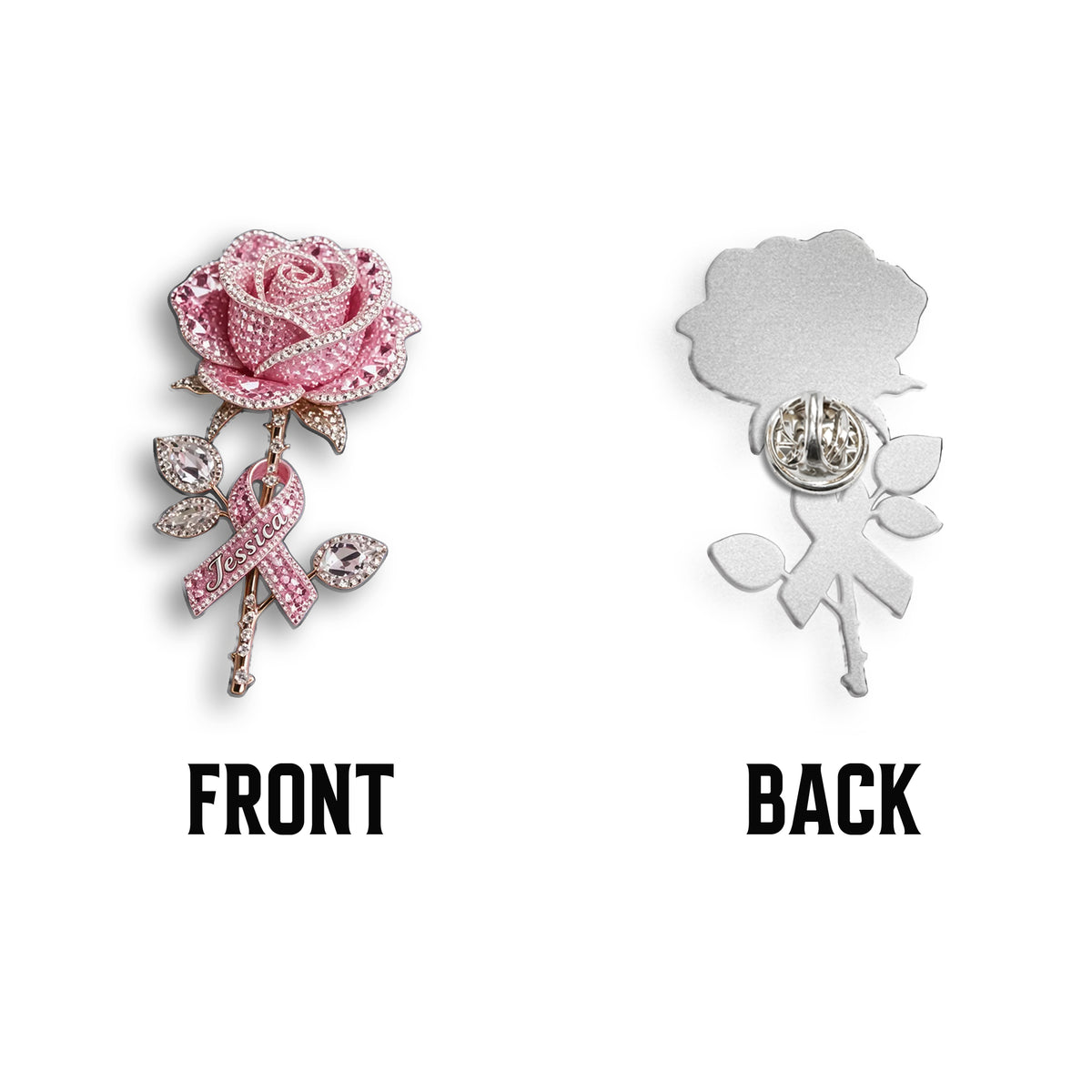 Strong Like A Rose With Thorns - Personalized Breast Cancer Awareness 3D Embossed Enamel Pin