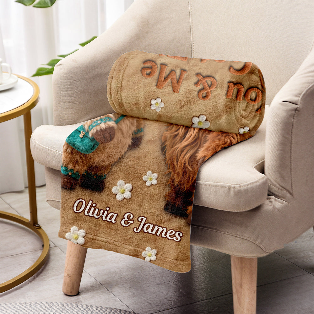Du und ich, wir schaffen das – Personalisierte Decke mit Hochlandrindmotiv