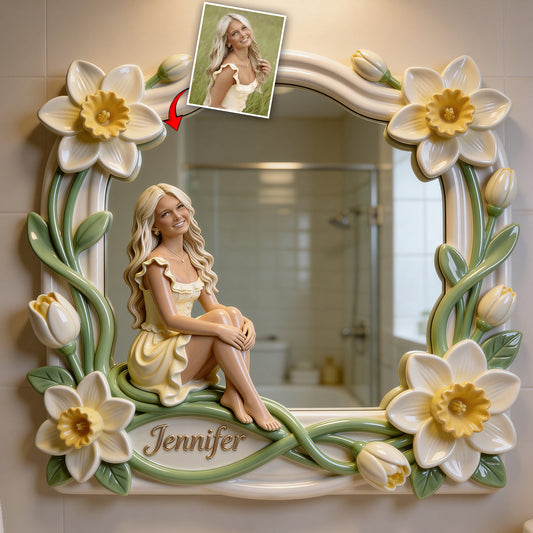 Personalisierbarer Wandspiegel mit Foto und Blume – Selbstliebe-Spiegel