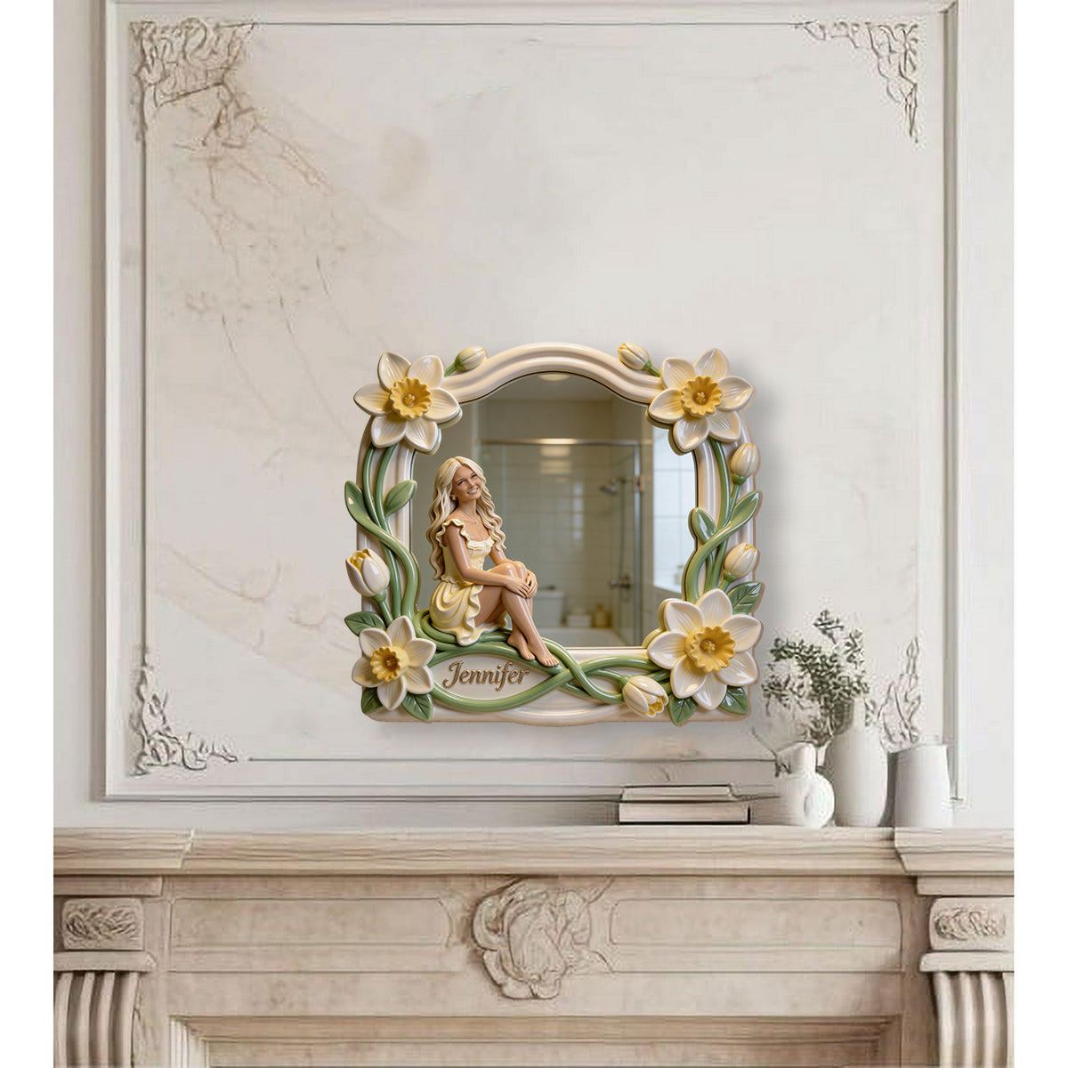 Custom Any Photo And Flower - Personalized Self Love Wall Hanging Mirror