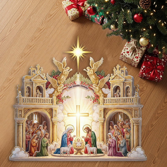 Nativity Scene Jesus - Personalized Christian Shaped Doormat/ Rug