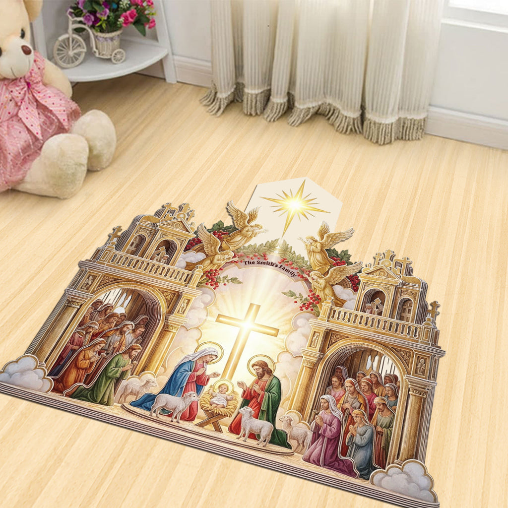 Nativity Scene Jesus - Personalized Christian Shaped Doormat/ Rug