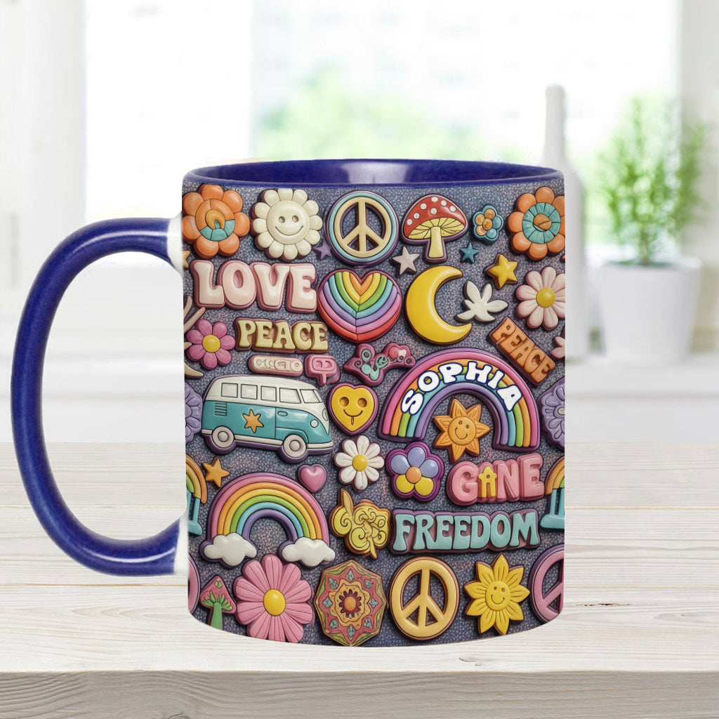 In Frieden leben – Personalisierte Tasse mit Hippie-Akzent