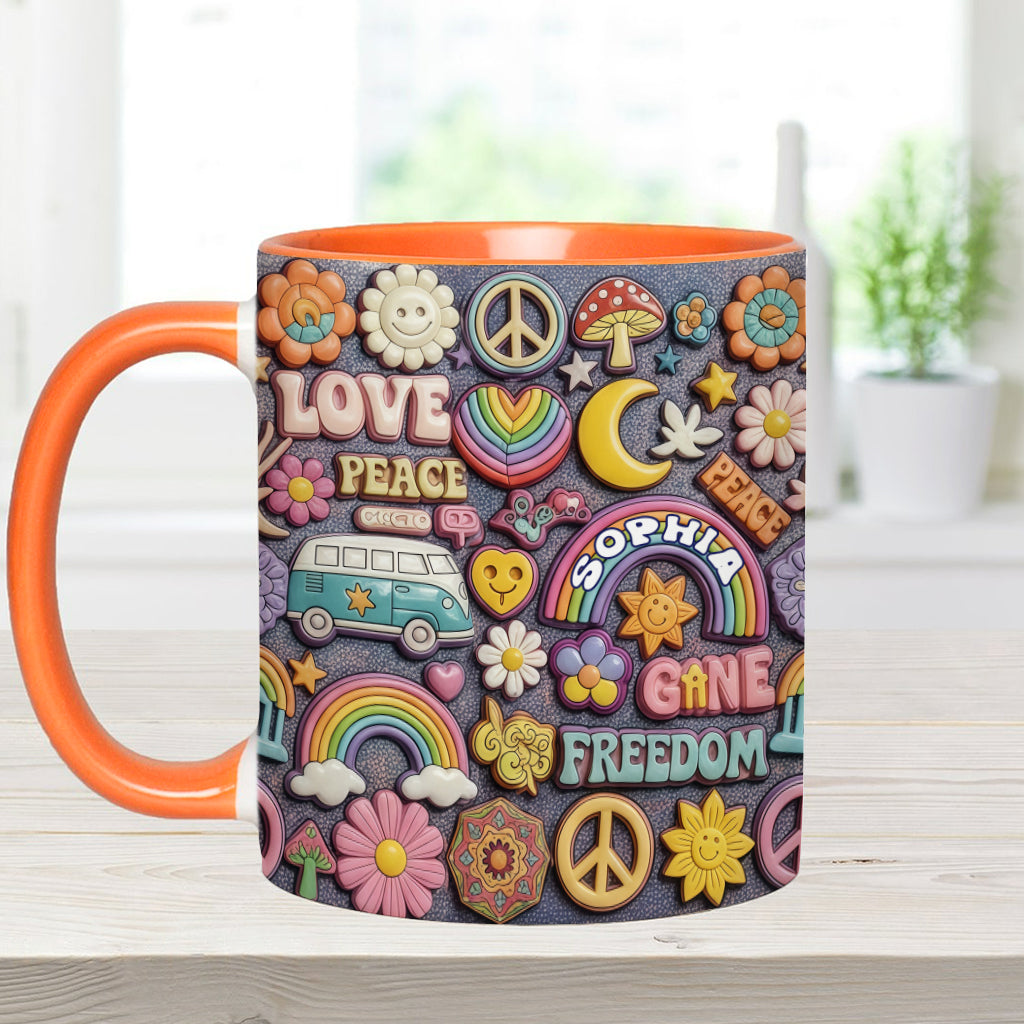 In Frieden leben – Personalisierte Tasse mit Hippie-Akzent