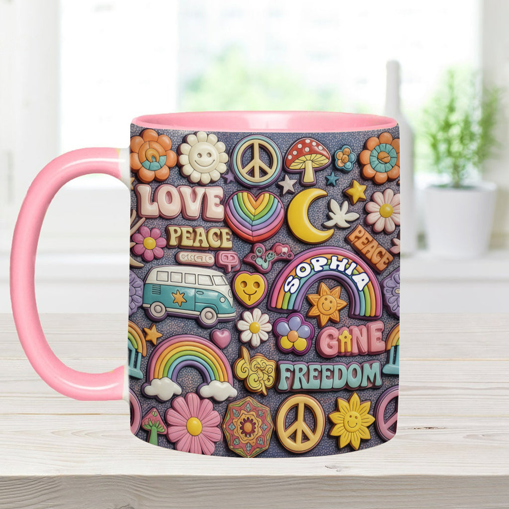 In Frieden leben – Personalisierte Tasse mit Hippie-Akzent