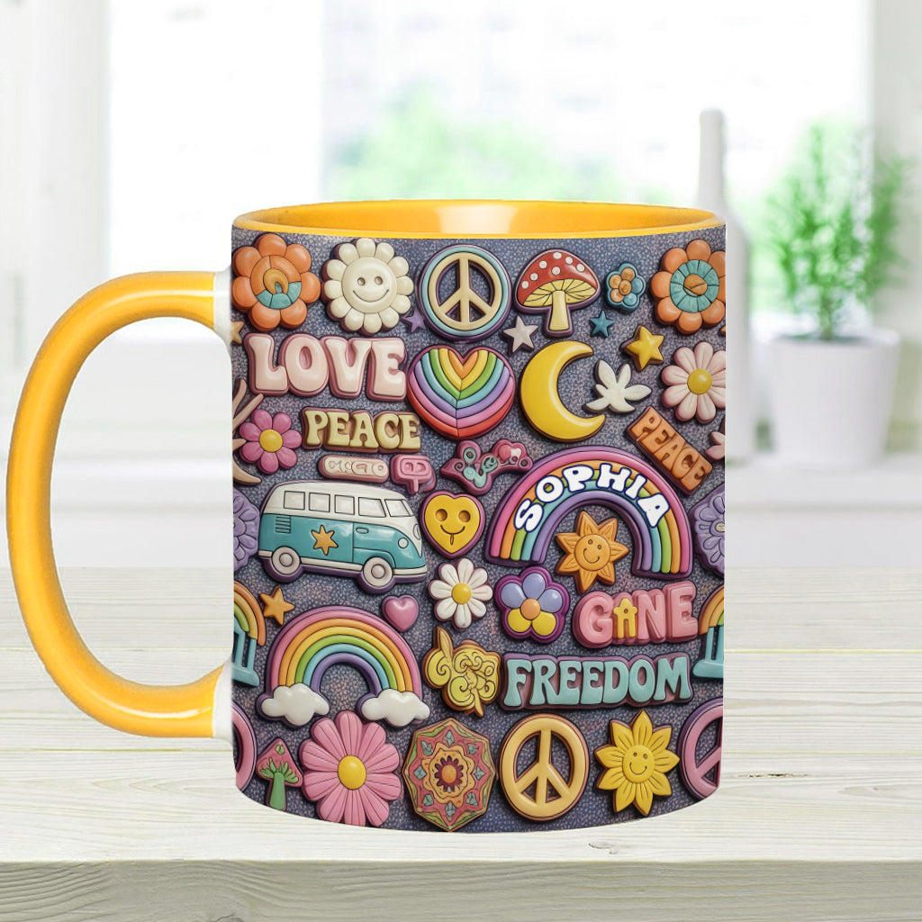 In Frieden leben – Personalisierte Tasse mit Hippie-Akzent