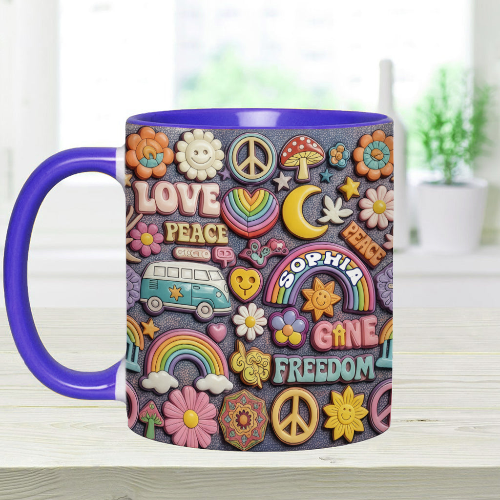 In Frieden leben – Personalisierte Tasse mit Hippie-Akzent