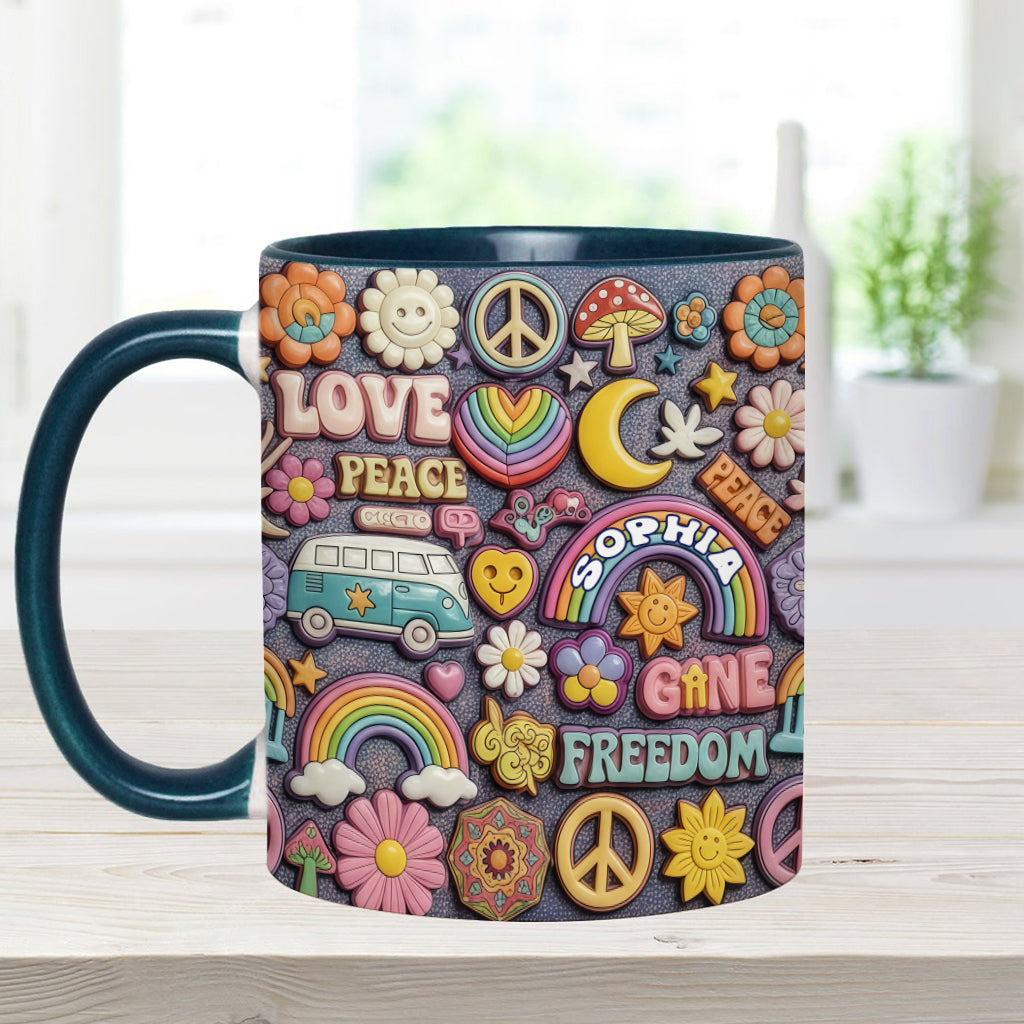 In Frieden leben – Personalisierte Tasse mit Hippie-Akzent