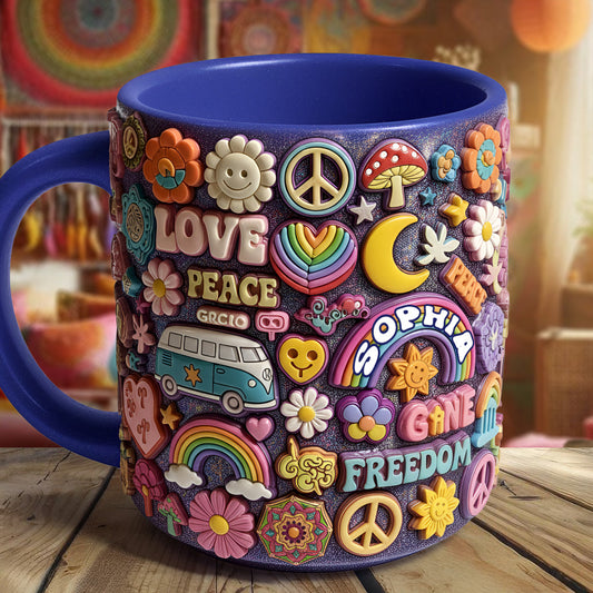 In Frieden leben – Personalisierte Tasse mit Hippie-Akzent