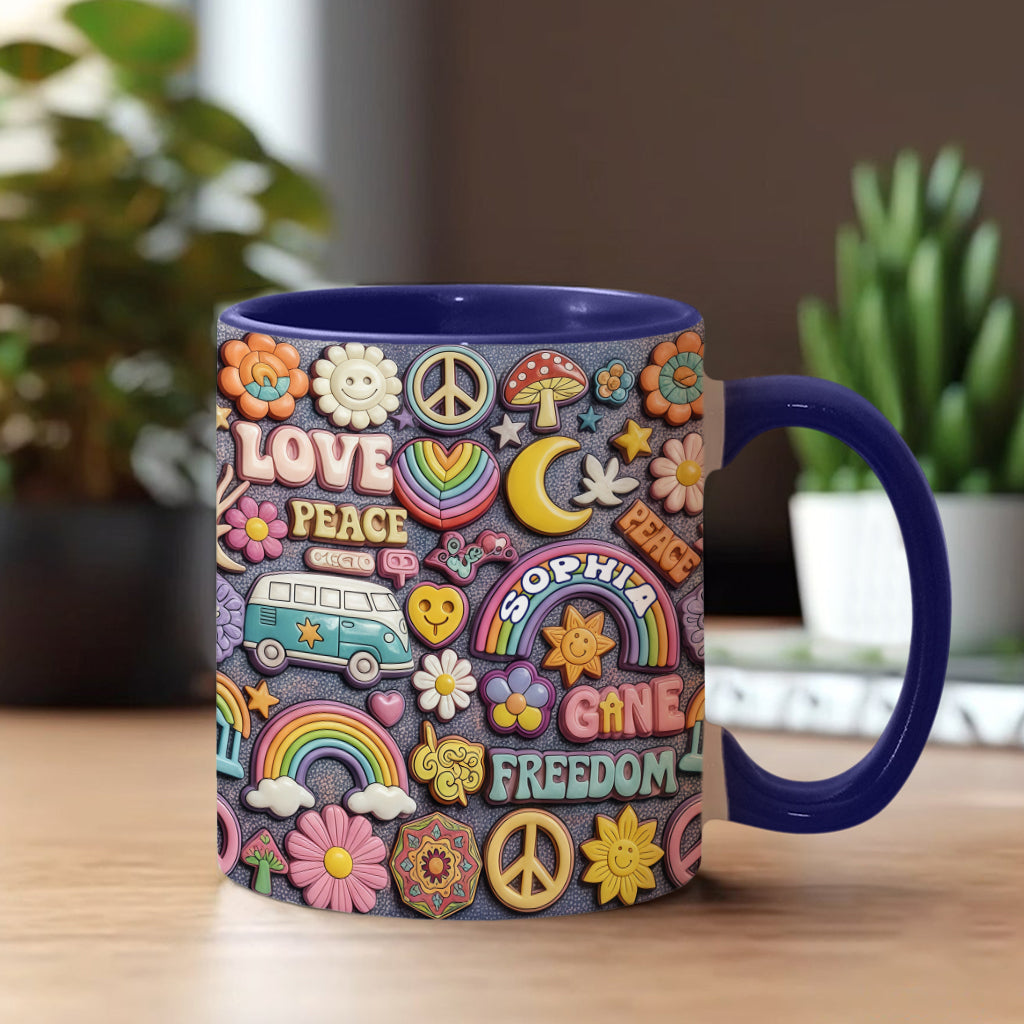 In Frieden leben – Personalisierte Tasse mit Hippie-Akzent