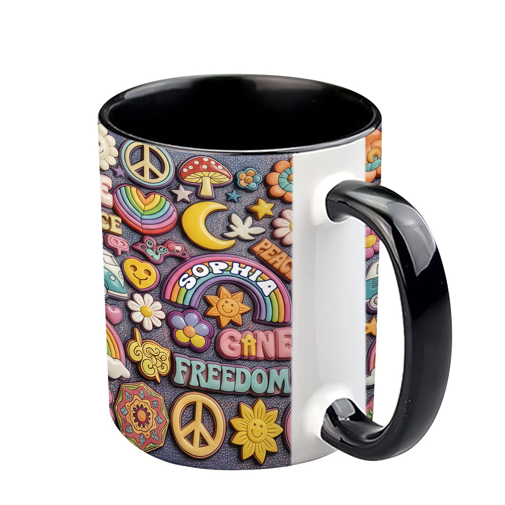In Frieden leben – Personalisierte Tasse mit Hippie-Akzent