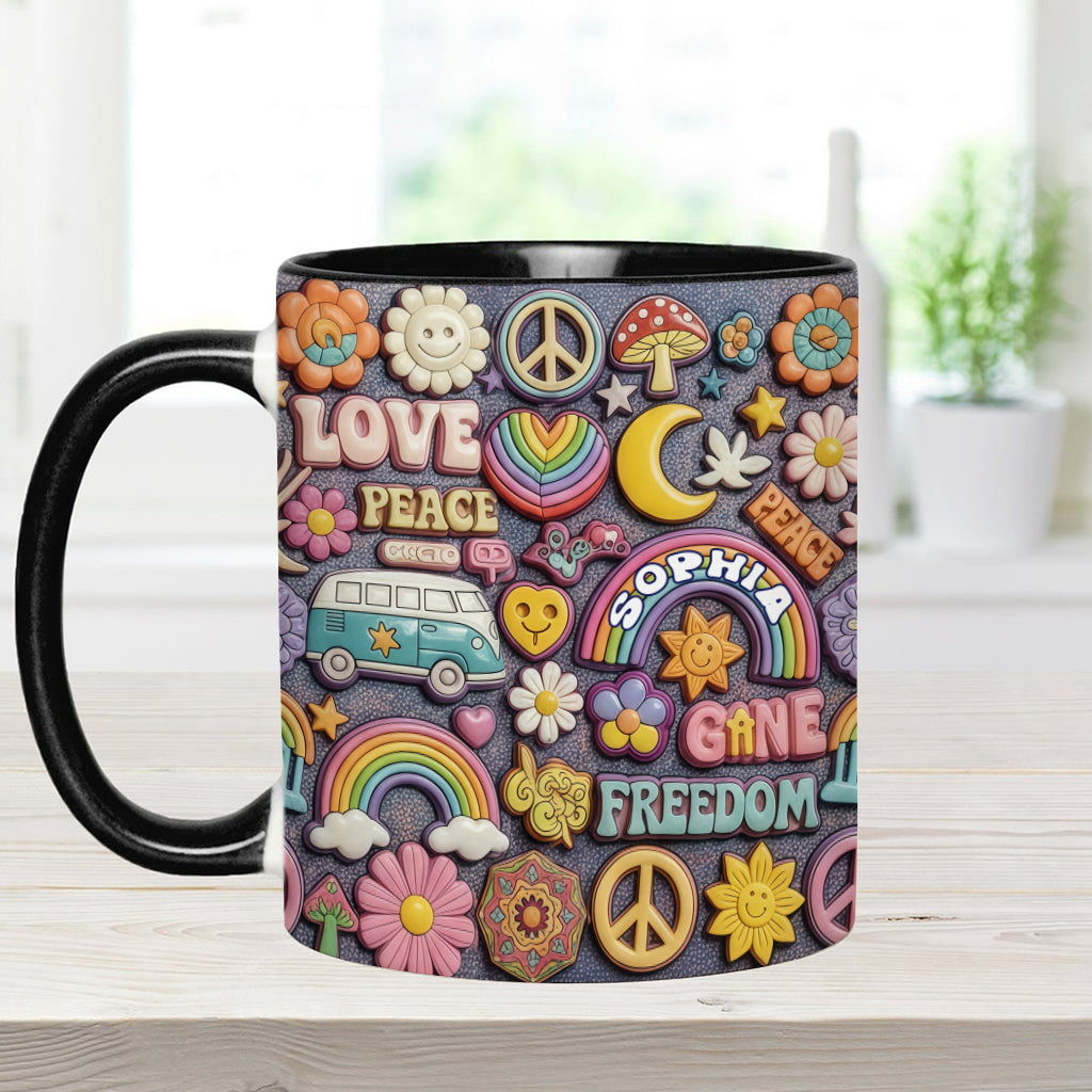 In Frieden leben – Personalisierte Tasse mit Hippie-Akzent