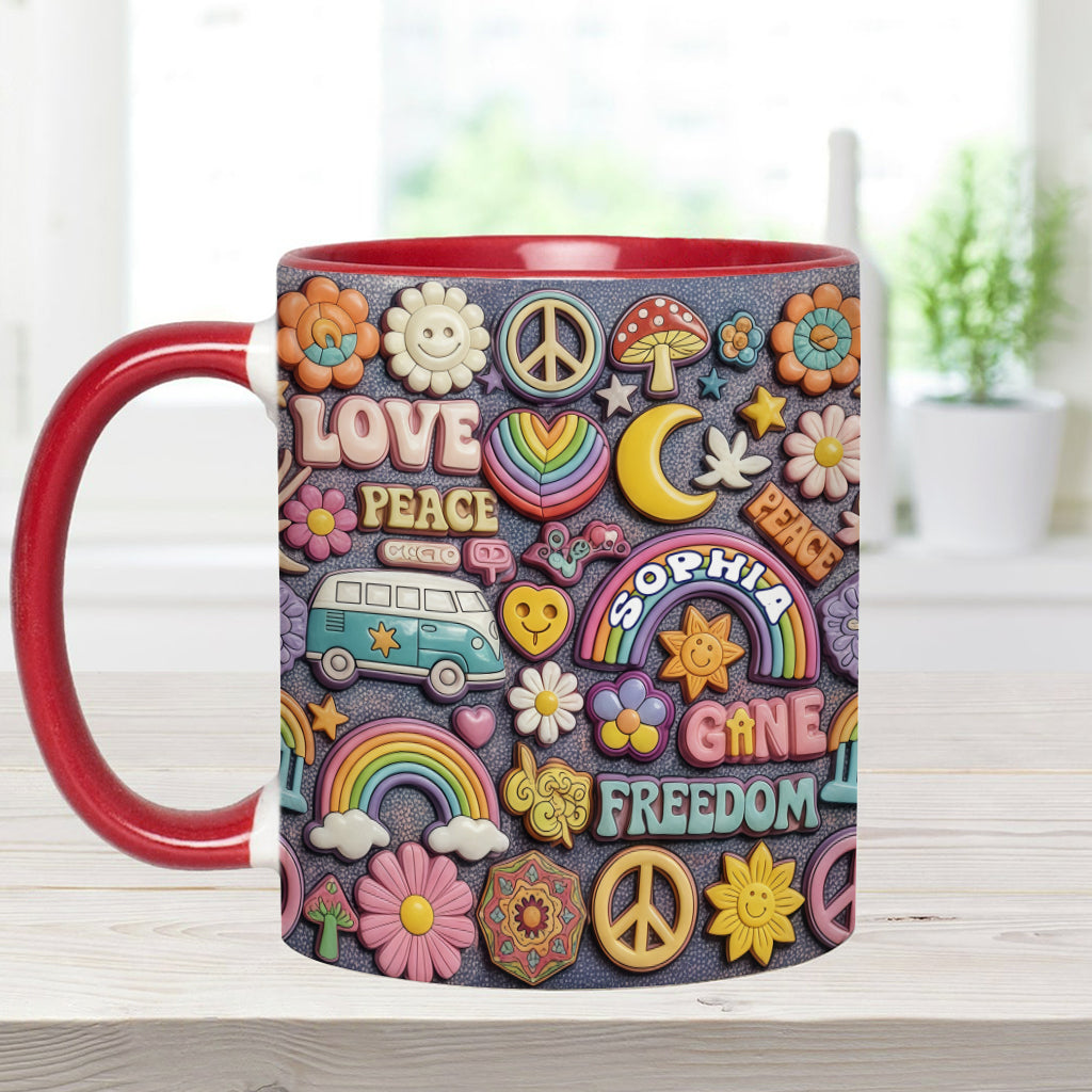 In Frieden leben – Personalisierte Tasse mit Hippie-Akzent