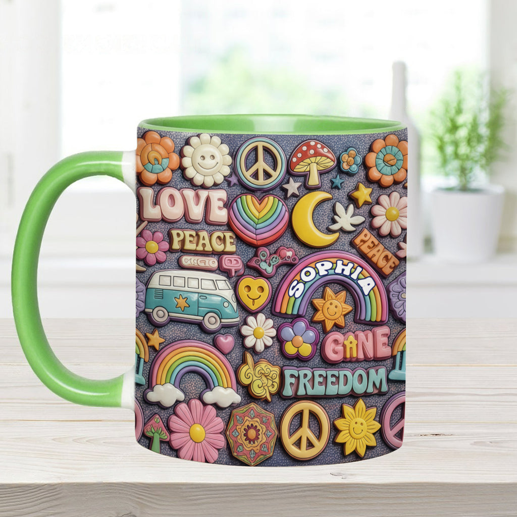 In Frieden leben – Personalisierte Tasse mit Hippie-Akzent