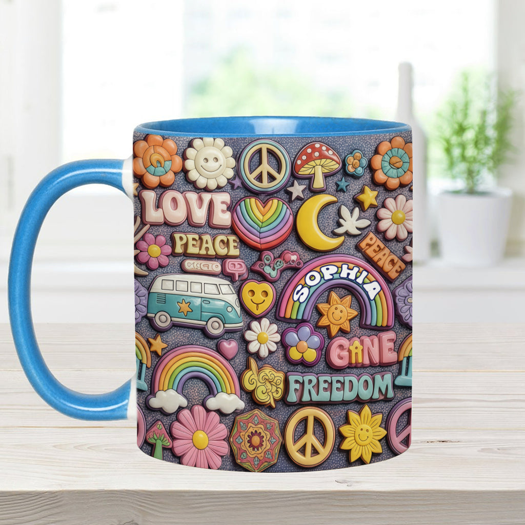 In Frieden leben – Personalisierte Tasse mit Hippie-Akzent